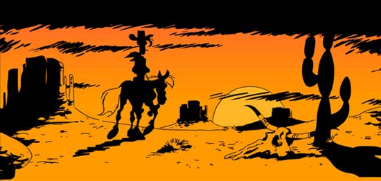 Lucky Luke auf dem Weg in den Sonnenuntergang