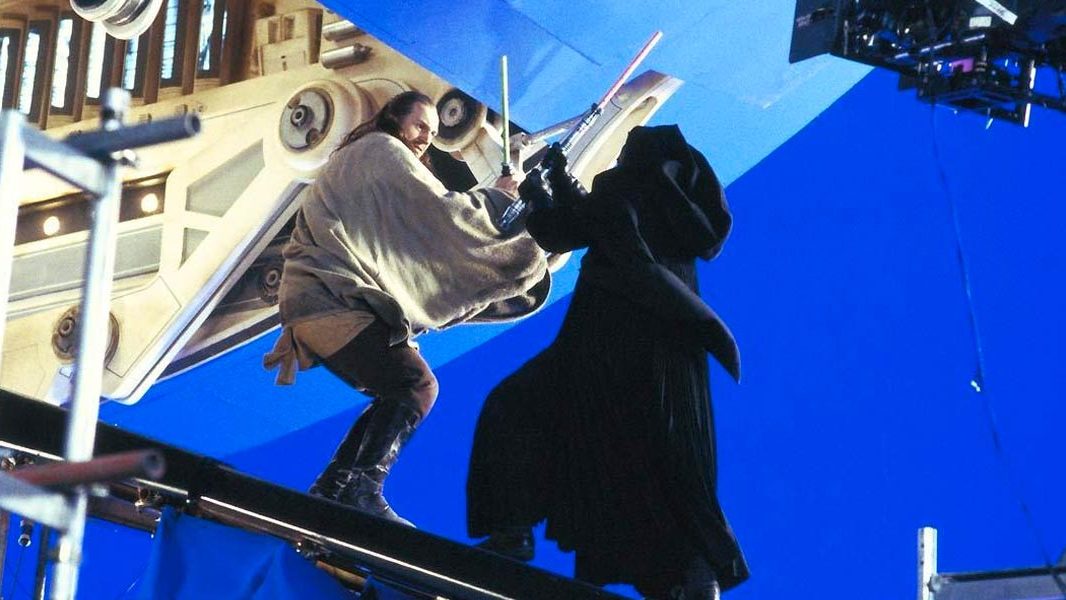 Dreharbeiten zu Star Wars Episode I Die dunkle Bedrohung vor Bluescreen